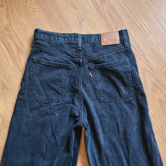 NEW NWOT! LEVI'S RIBCAGE WIDE LEG JEANS 100% COTTON BLACK WASH HIGH RISE sz 28 - Picture 5 of 7